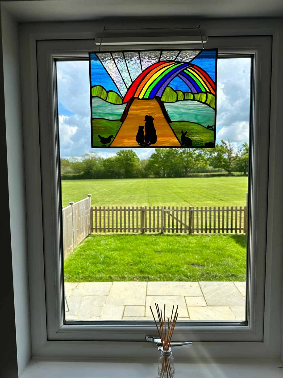 Rainbow window looking towards the garden